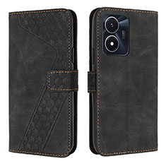 Leather Case Stands Flip Cover Holder H04X for Vivo Y02S Black