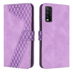 Leather Case Stands Flip Cover Holder H04X for Vivo Y20a Purple