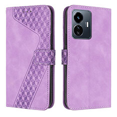 Leather Case Stands Flip Cover Holder H04X for Vivo Y77e t1 Purple