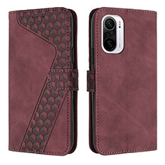 Leather Case Stands Flip Cover Holder H04X for Xiaomi Mi 11i 5G Red Wine