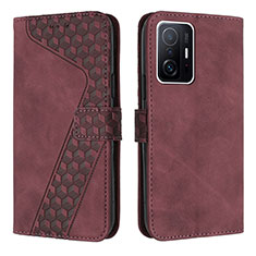 Leather Case Stands Flip Cover Holder H04X for Xiaomi Mi 11T 5G Red Wine