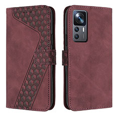 Leather Case Stands Flip Cover Holder H04X for Xiaomi Mi 12T 5G Red Wine