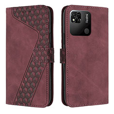 Leather Case Stands Flip Cover Holder H04X for Xiaomi POCO C3 Red Wine