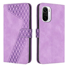 Leather Case Stands Flip Cover Holder H04X for Xiaomi Poco F3 5G Purple