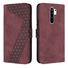 Leather Case Stands Flip Cover Holder H04X for Xiaomi Poco M2 Red Wine