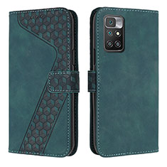 Leather Case Stands Flip Cover Holder H04X for Xiaomi Redmi 10 4G Green