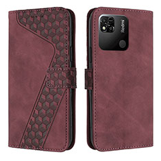 Leather Case Stands Flip Cover Holder H04X for Xiaomi Redmi 9 Activ Red Wine