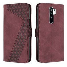 Leather Case Stands Flip Cover Holder H04X for Xiaomi Redmi 9 Red Wine