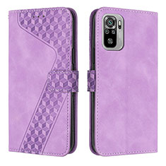 Leather Case Stands Flip Cover Holder H04X for Xiaomi Redmi Note 10 4G Purple