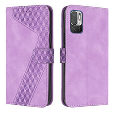 Leather Case Stands Flip Cover Holder H04X for Xiaomi Redmi Note 10 5G Purple