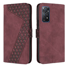 Leather Case Stands Flip Cover Holder H04X for Xiaomi Redmi Note 11 Pro 5G Red Wine