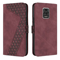 Leather Case Stands Flip Cover Holder H04X for Xiaomi Redmi Note 9S Red Wine