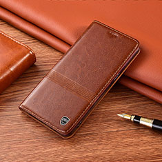 Leather Case Stands Flip Cover Holder H05P for HTC Desire 22 Pro 5G Light Brown