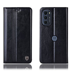 Leather Case Stands Flip Cover Holder H05P for Motorola Moto Edge (2022) 5G Black
