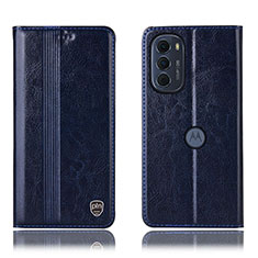 Leather Case Stands Flip Cover Holder H05P for Motorola Moto Edge (2022) 5G Blue