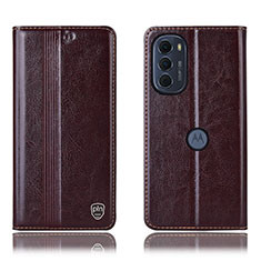 Leather Case Stands Flip Cover Holder H05P for Motorola Moto Edge (2022) 5G Brown