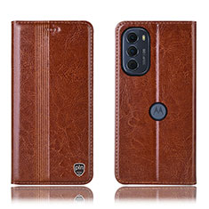 Leather Case Stands Flip Cover Holder H05P for Motorola Moto Edge (2022) 5G Light Brown
