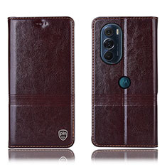 Leather Case Stands Flip Cover Holder H05P for Motorola Moto Edge Plus (2022) 5G Brown