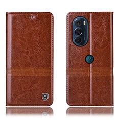 Leather Case Stands Flip Cover Holder H05P for Motorola Moto Edge Plus (2022) 5G Light Brown