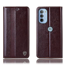 Leather Case Stands Flip Cover Holder H05P for Motorola Moto G41 Brown