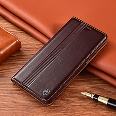 Leather Case Stands Flip Cover Holder H05P for Motorola Moto G42 Brown