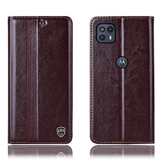 Leather Case Stands Flip Cover Holder H05P for Motorola Moto G50 5G Brown