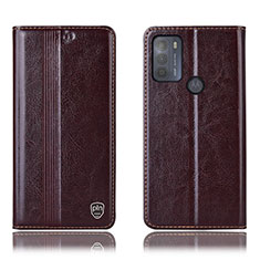 Leather Case Stands Flip Cover Holder H05P for Motorola Moto G50 Brown