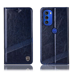 Leather Case Stands Flip Cover Holder H05P for Motorola Moto G51 5G Blue