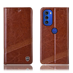 Leather Case Stands Flip Cover Holder H05P for Motorola Moto G51 5G Light Brown