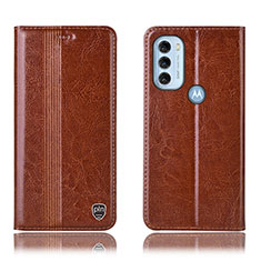 Leather Case Stands Flip Cover Holder H05P for Motorola Moto G71 5G Light Brown