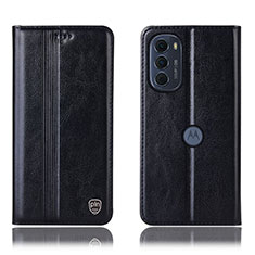 Leather Case Stands Flip Cover Holder H05P for Motorola Moto G82 5G Black