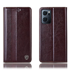 Leather Case Stands Flip Cover Holder H05P for OnePlus Nord CE 2 5G Brown