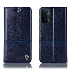 Leather Case Stands Flip Cover Holder H05P for Oppo A74 5G Blue