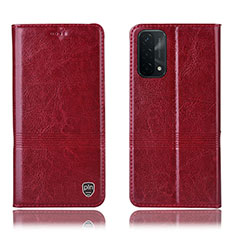 Leather Case Stands Flip Cover Holder H05P for Oppo A74 5G Red