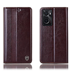 Leather Case Stands Flip Cover Holder H05P for Oppo A76 Brown