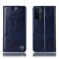 Leather Case Stands Flip Cover Holder H05P for Oppo A93 5G Blue