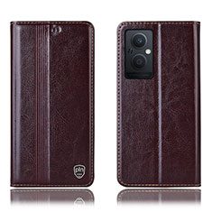 Leather Case Stands Flip Cover Holder H05P for Oppo A96 5G Brown