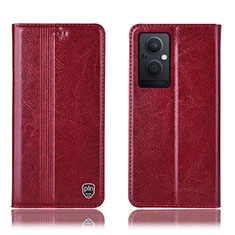 Leather Case Stands Flip Cover Holder H05P for Oppo A96 5G Red