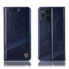 Leather Case Stands Flip Cover Holder H05P for Oppo Find X3 5G Blue