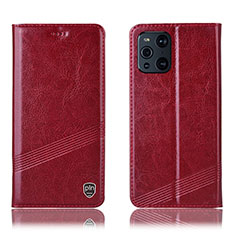 Leather Case Stands Flip Cover Holder H05P for Oppo Find X3 5G Red