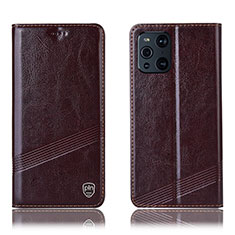 Leather Case Stands Flip Cover Holder H05P for Oppo Find X3 Pro 5G Brown