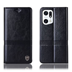 Leather Case Stands Flip Cover Holder H05P for Oppo Find X5 Pro 5G Black