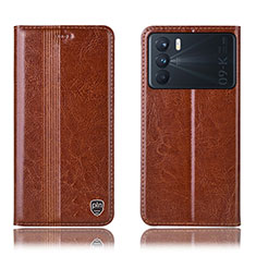 Leather Case Stands Flip Cover Holder H05P for Oppo K9 Pro 5G Light Brown