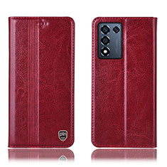 Leather Case Stands Flip Cover Holder H05P for Oppo K9S 5G Red