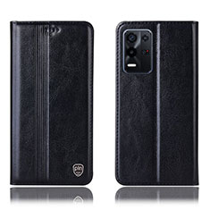 Leather Case Stands Flip Cover Holder H05P for Oppo K9X 5G Black