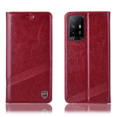 Leather Case Stands Flip Cover Holder H05P for Oppo Reno5 Z 5G Red
