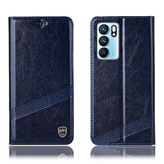 Leather Case Stands Flip Cover Holder H05P for Oppo Reno6 5G Blue