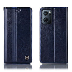 Leather Case Stands Flip Cover Holder H05P for Oppo Reno7 5G Blue