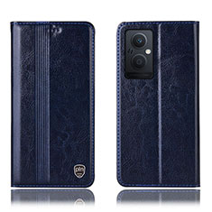 Leather Case Stands Flip Cover Holder H05P for Oppo Reno7 Lite 5G Blue