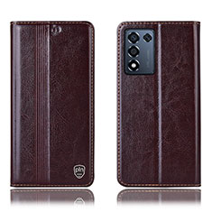 Leather Case Stands Flip Cover Holder H05P for Realme Q3t 5G Brown